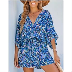 CUPSHE Blue Leopard Print Tie belt Romper Size XL 16–18‎ NWT